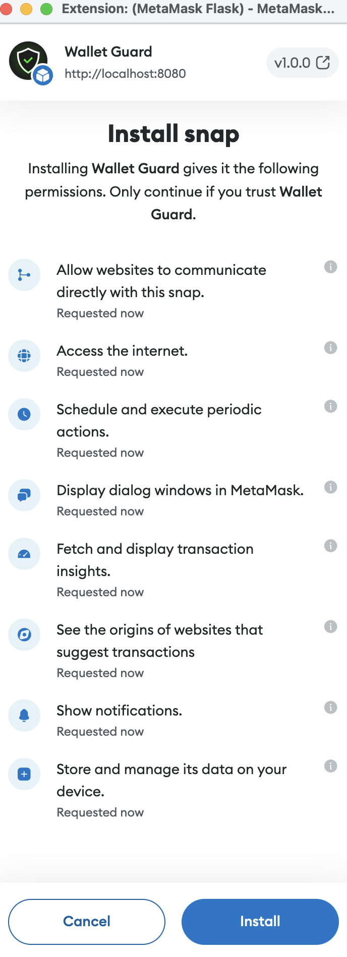 Metamask permissions screenshot